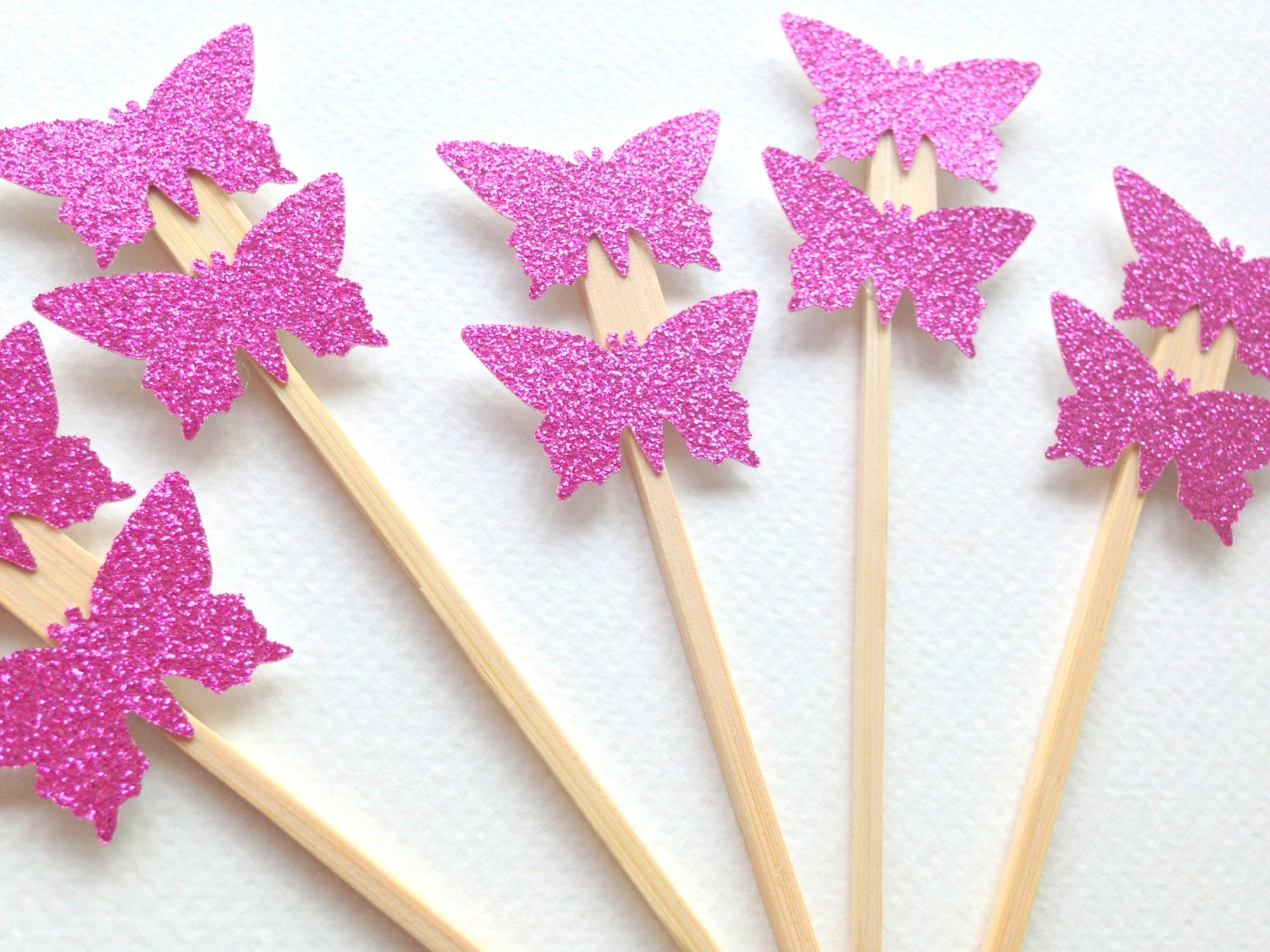 Pink glitter butterfly cupcake topper. Set of 12. Single sided. - ShabbyWoodSara
