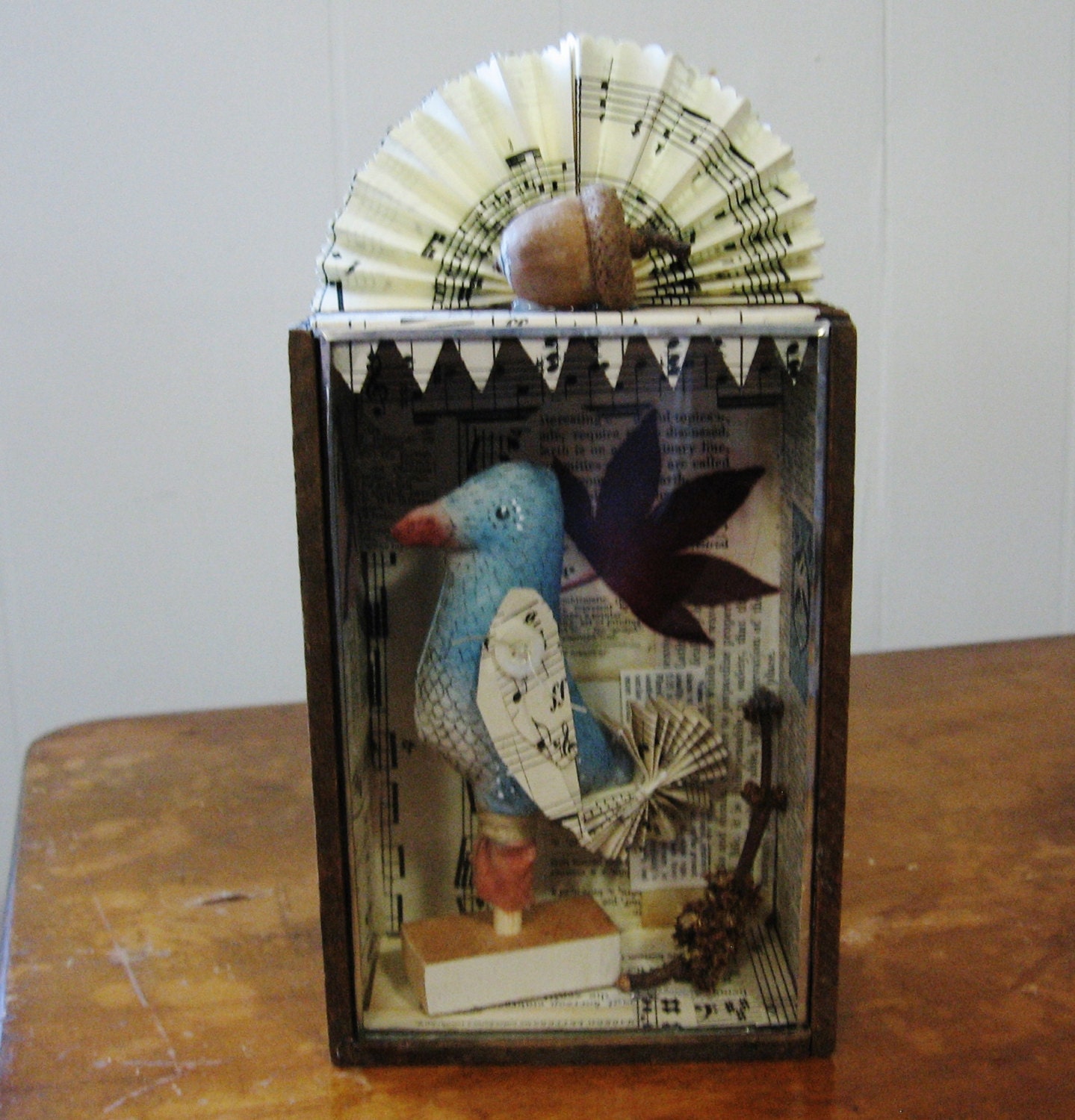 Specimen Box Assemblage/Collage Vintage Paper Blue Bird Folk Art Whimsical - digiliodesigns