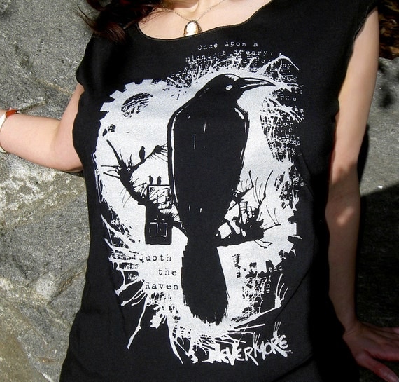 Nevermore Raven Tshirt Edgar Allan Poe Women's by binarywinter