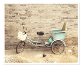 Teal Bike Photograph / Pale Blue Bicycle Photography / Beijing China Travel Print / Dreamy Soft Whimsical / Rustic Wall Art - JillianAudreyDesigns
