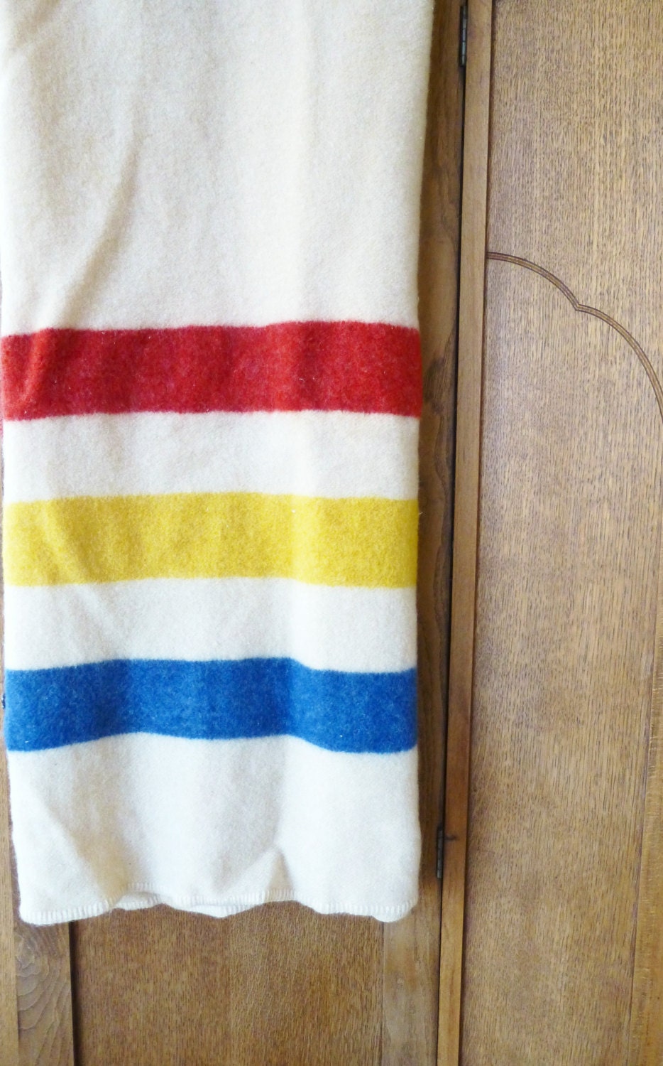 Vintage Hudson Bay Style Blanket Wool Striped Blanket Cabin