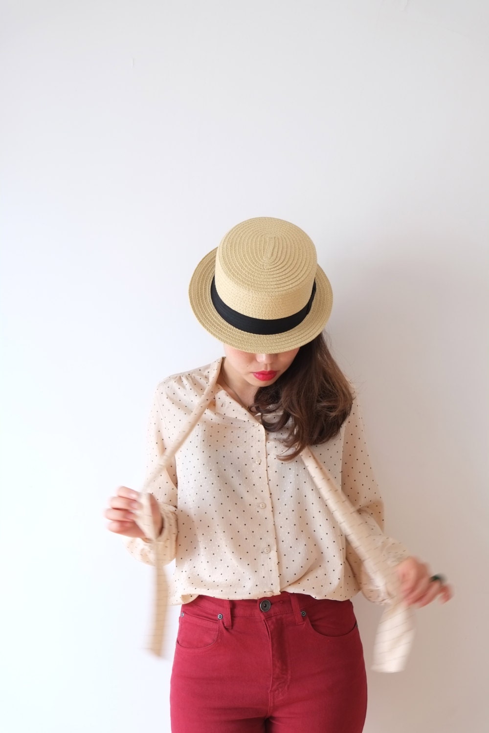Cream dream dot vintage blouse, S - M, Japan - kamomeya