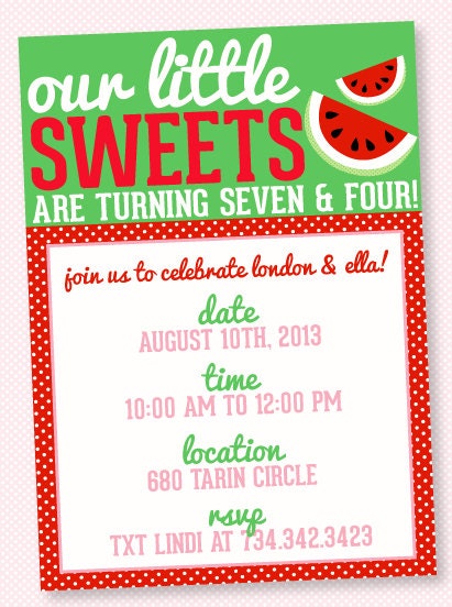 Watermelon Party PRINTABLE Invitation by Love The Day Il_570xn