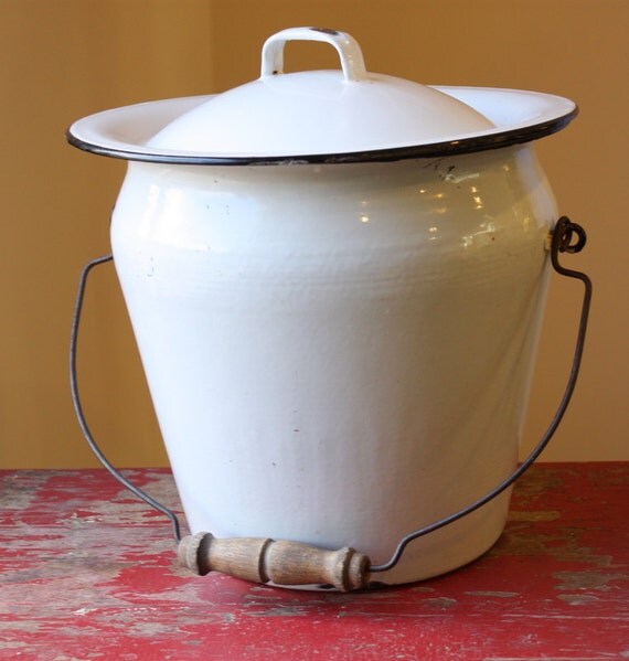 Large White Shabby Enamel Pot With Lid And by