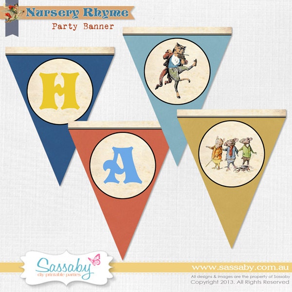 Nursery Rhyme Party Banner - Child's Birthday - DIY PRINTABLE FILE by Sassaby Il_570xn
