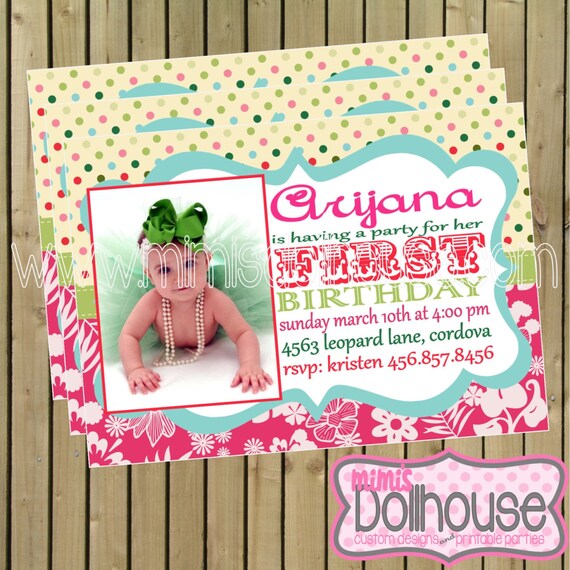 Birthday Invitation- Bright Polka Dot Invitation- Girl Birthday invitation PDF/JPEG Il_570xn