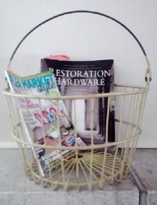 Metal Egg Basket Industrial Rustic Farmhouse by FingerLakesFinds