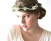 White Wedding Headpiece, Floral Hair Wreath, Bridal hair accessories, Vine Crown, Hair Crown, Bridal Crown, Flower Crown - FRONDESCENCE - hazelfaire