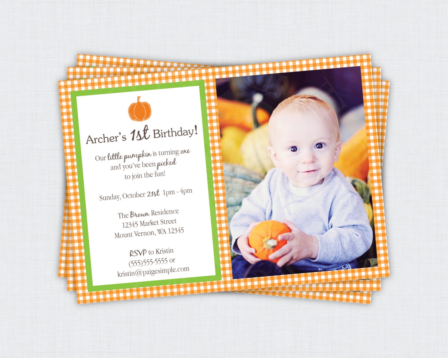 Pumpkin Collection: Birthday Party Photo Invitation Il_570xn