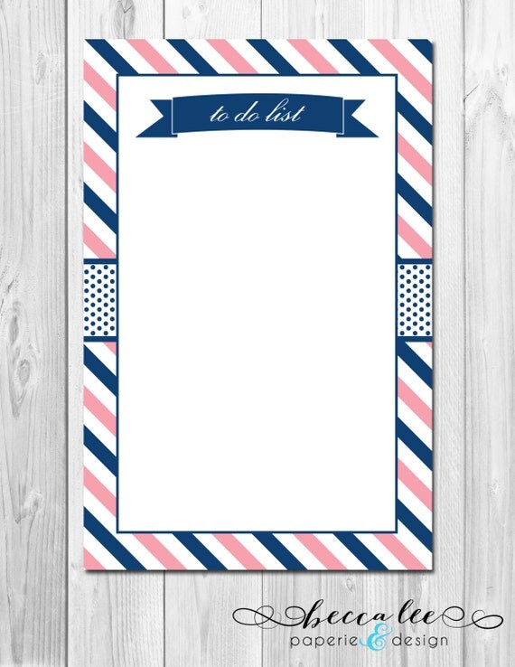 To Do List Stripe Notepad - Navy and Pink - 5.5" x 8.5" Il_570xn