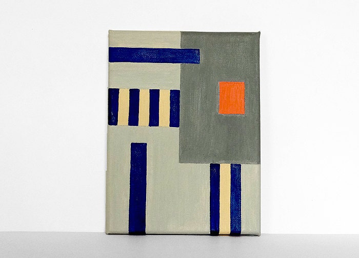 Canvas abstract modern artwork miniature mini oil painting stripes grey home decor 6x8 15x20
