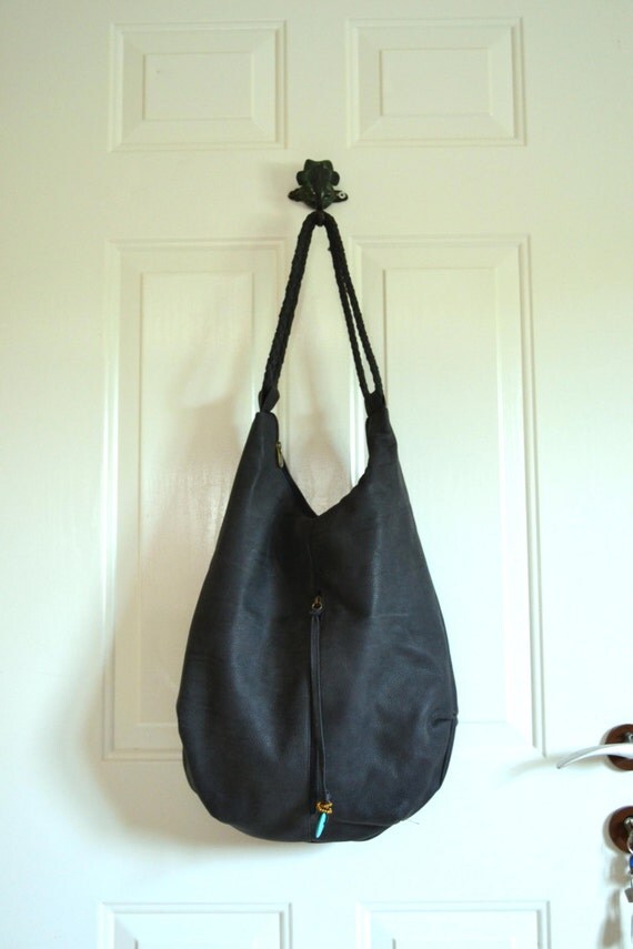 stone cnvas and Leather Tote Extra Large Handbag by RuthKraus