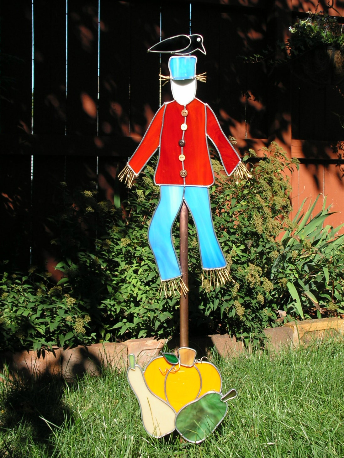 Scarecrow Yard Art Garden Stake with Pumpkin by PlateFlowersPlus
