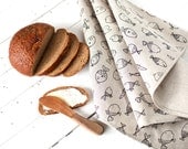 Natural Linen Tea Towels with printed fishes - Linen dish towels - LinenHomeShop