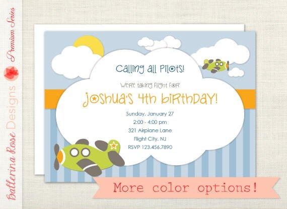 PREMIUM - Airplane Pilot Flight Birthday Party Invitation - adventure, plane, flight - digital file, printable, print yourself Il_570xn
