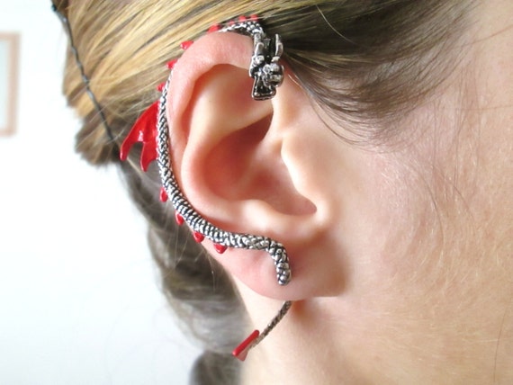 Red dragon ear cuff earring by StylesBiju on Etsy