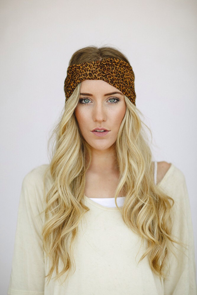 Leopard Printed Turban Headband Women's Wide Turband Style Mesh Head Wrap with Cinched Center, and Edges for Women and Teens (HB-102)
