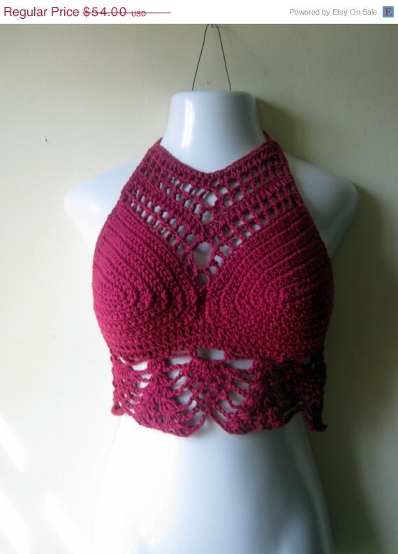 Crochet BURGUNDY Summer halter top festivalboho by Elegantcrochets