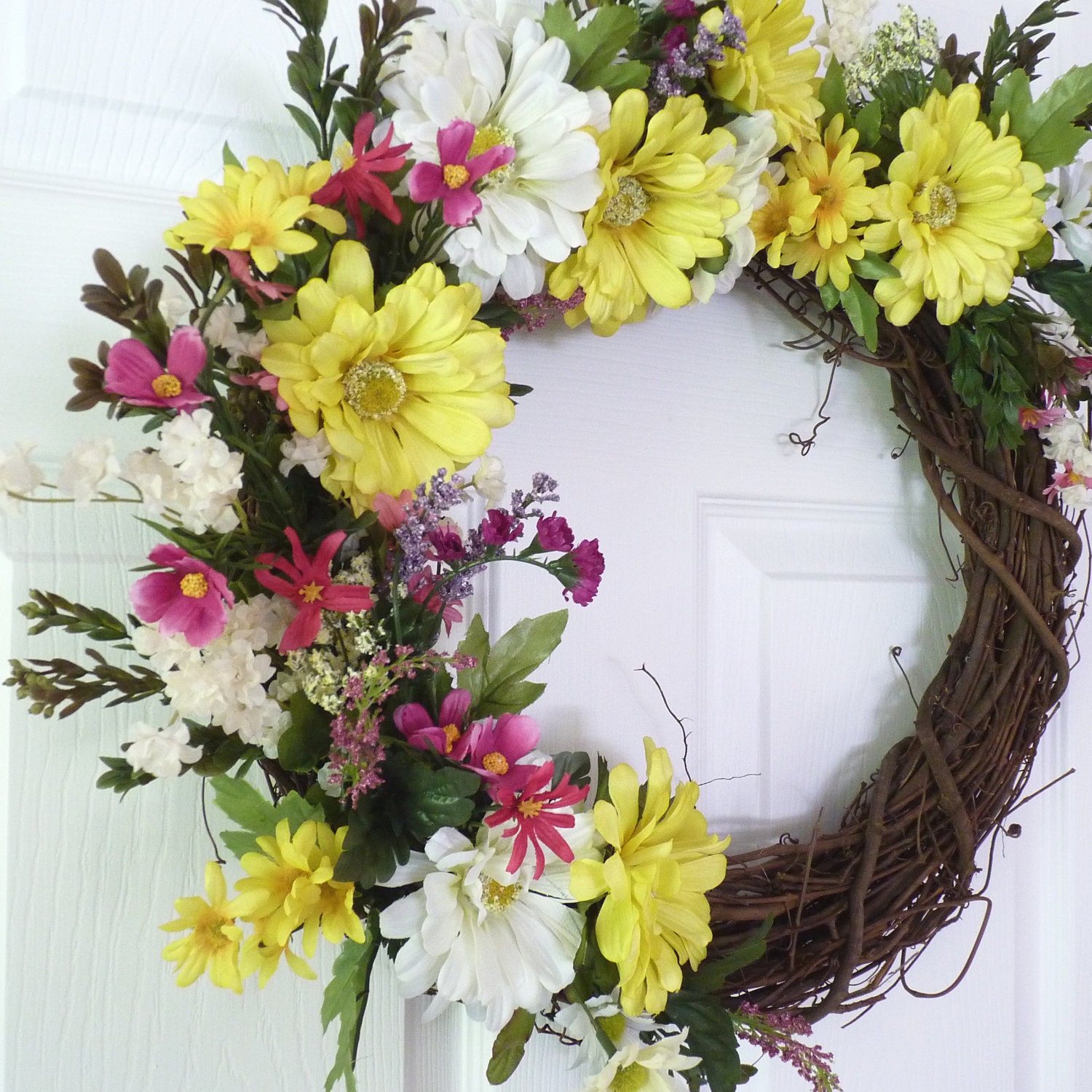 Spring Or Summer Wreath Floral Grapevine By Oakstudiosofdesign