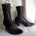 Gothic Victorian Leather Boots Lace up Purple Kidskin Halloween Decor Display