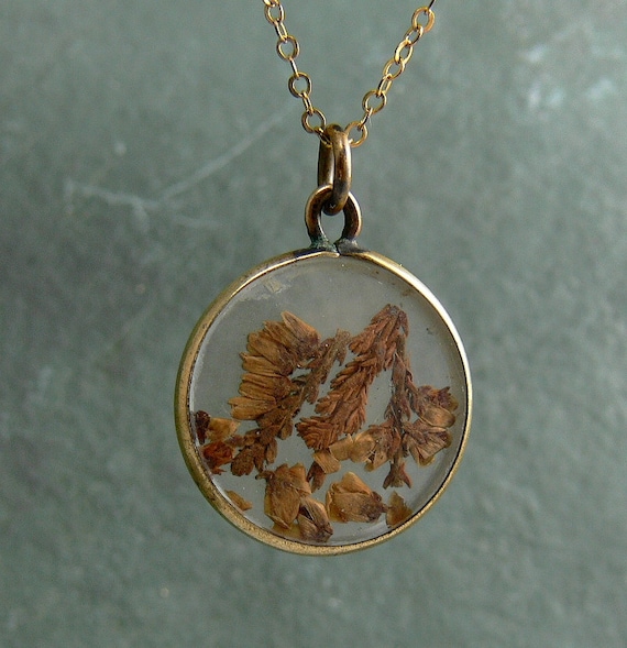 Vintage Victorian Pressed Flowers Under Glass Pendant by jujubee1