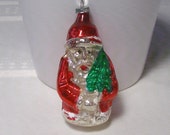 Vintage Mercury Glass Santa Ornament Holding Christmas Tree - 1950s -  Appx 3"  Tall - iHeartShinyBrite