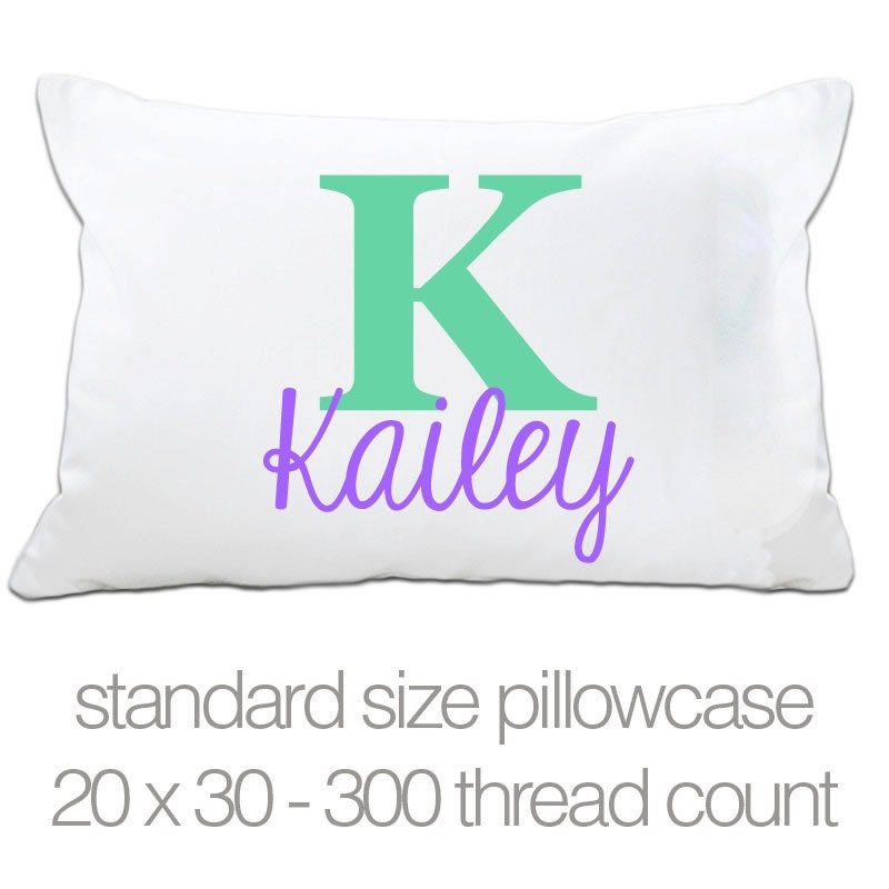 Personalized monogrammed standard size pillowcase by zoeysattic