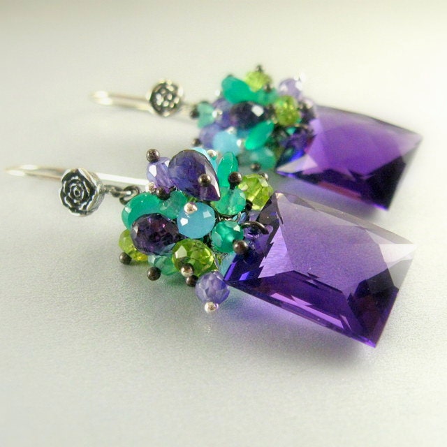 Colorful Amethyst, Onyx, Peridot and Chalcedony Gemstone Lux Earrings - SurfAndSand