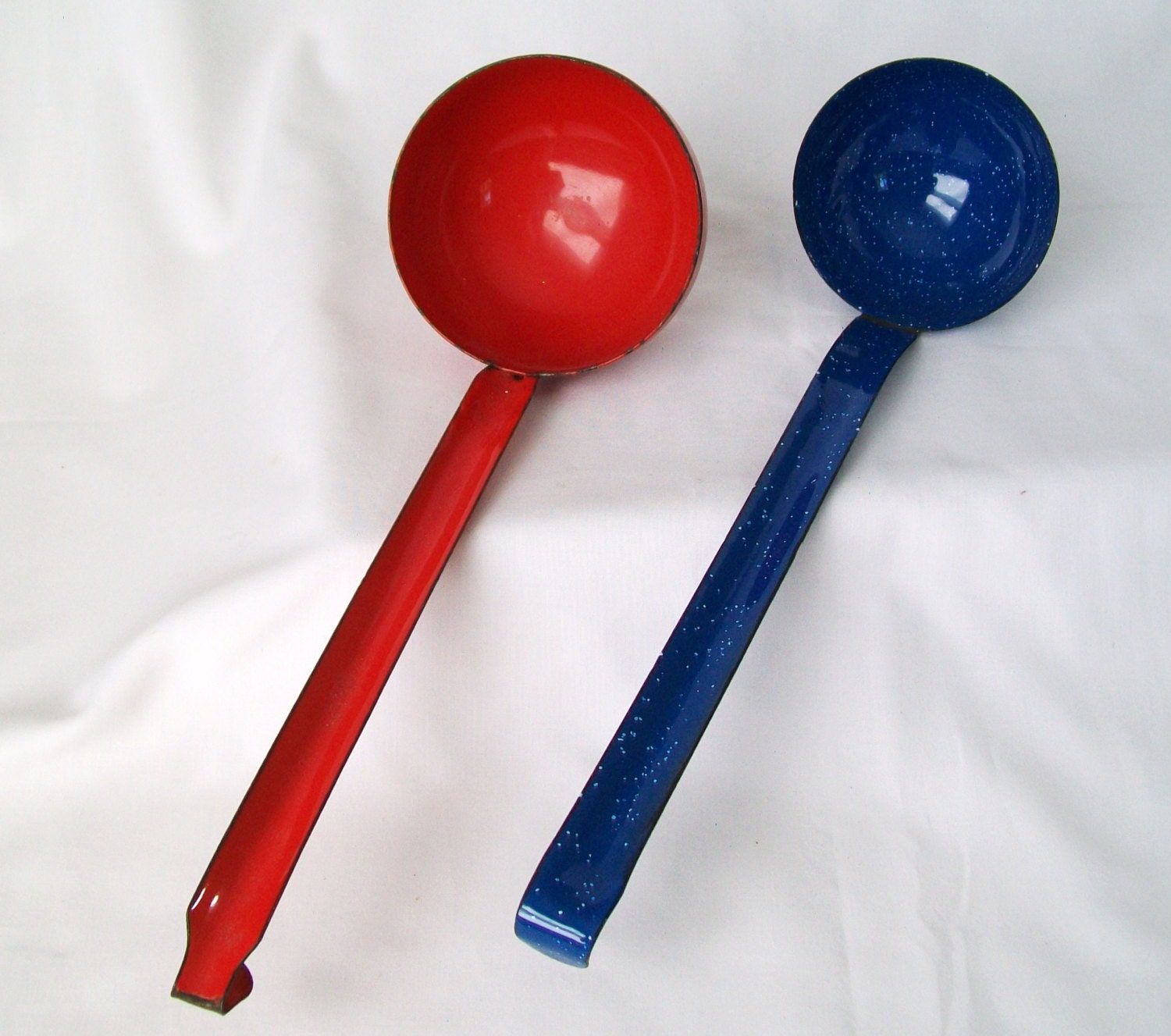 Enamel Ladles Red Blue Long Handle Soup Dippers by pinkpainter