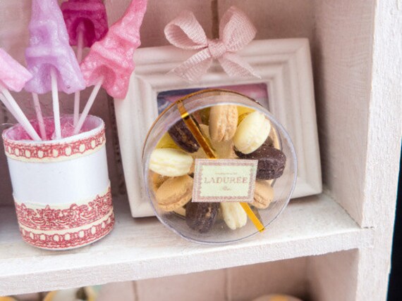 Box of Classic Parisian Macaroons - Chocolate, Vanilla and Coffee - Handmade Miniature Food in 12th Scale
