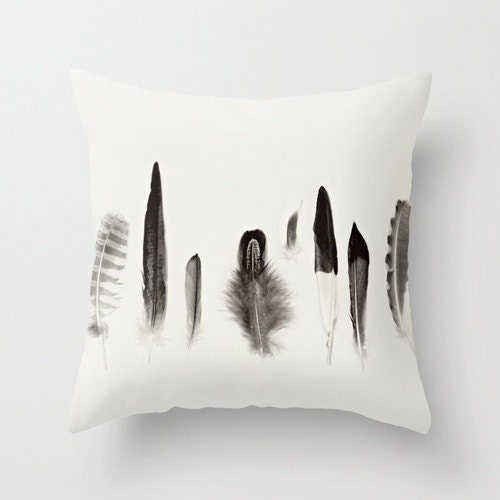 Decorative Pillow, Throw Pillow, Home Decor, Natural History, Black and White, Feathers, Living Room, Bedroom Decor, Photo Pillow, Nature