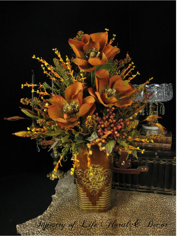 Items similar to Cream Magnolia and Natural Pod Silk Flower Designer