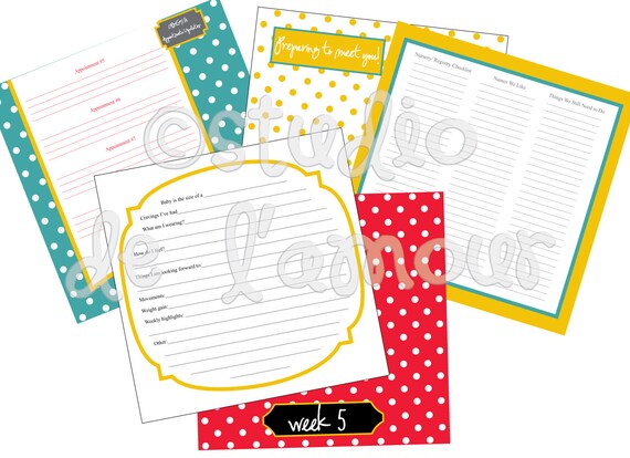 PRINTABLE PDF Pregnany Journal & Picture Memory Book Modern Color Scheme Polka Dots 8x8 Pages Il_570xn