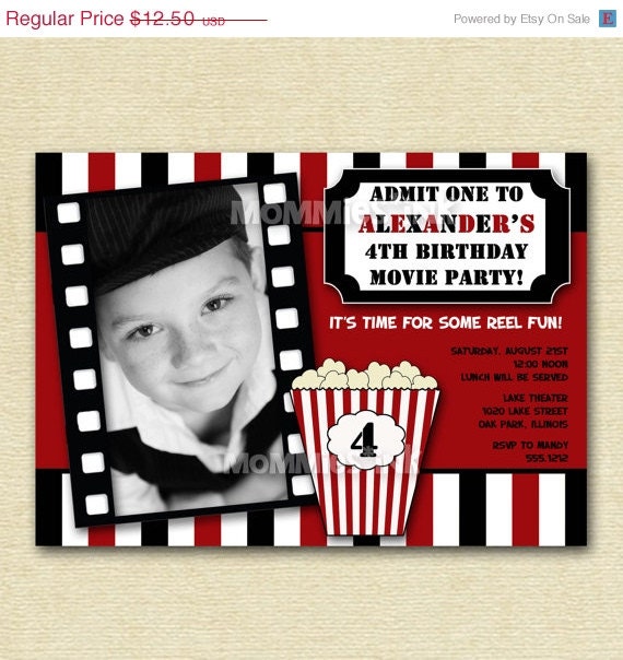 10% Off Holiday Sale Movie Night Birthday Party Invitation - With photo or without photo - PRINTABLE INVITATION DESIGN Il_570xn