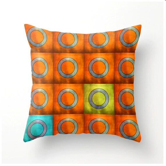 Orange Red Geometric Design Decorative Throw Pillow by BonnieBruno