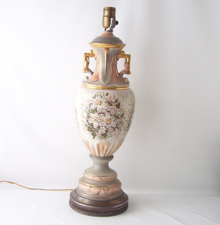 vintage ceramic table lamp victorian floral by RecycleBuyVintage