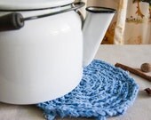 Pot Holder - Blue - Rag Crochet - Rustic Kitchen Decor - Modern Farmhouse Textile Arts - BobbiLewin