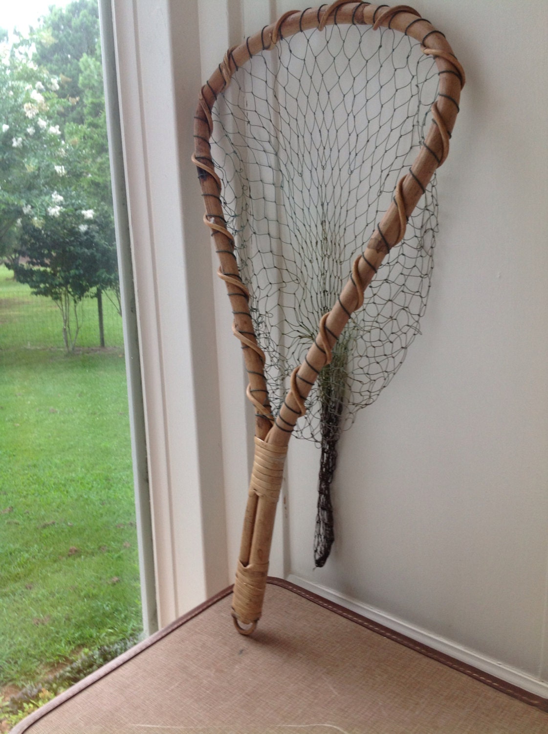 vintage wood fishing net