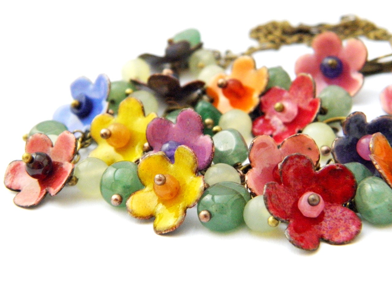 Custom order for Susan Koles - Summer meadow - enamel jewelry set with gemstones - multicolor - yellow - red - blue - purple - orange
