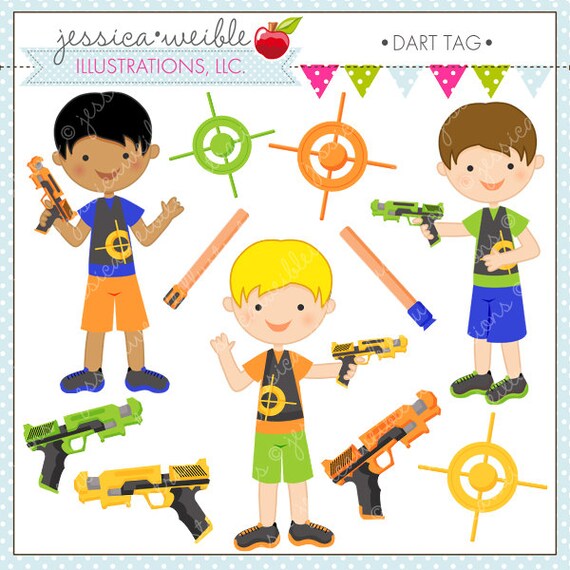 Dart Tag Cute Digital Clipart for Commercial or Personal Use, Foam Dart Gun Graphics, Dart Gun Clipart Il_570xn