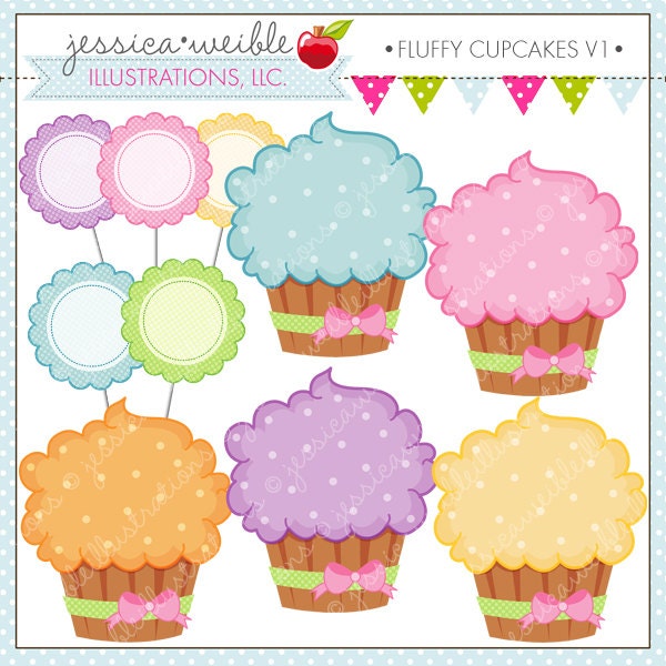 Fluffy Cupcakes Cute Digital Clipart - Commercial Use OK - Cupcake Clipart - Pastel Cupcakes - Cupcake Graphics Il_570xn