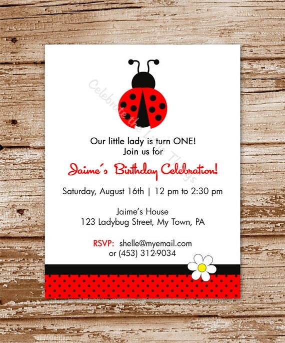 Printable / Ladybug Invitation / Red & Black / Personalized (PDF File) Il_570xn
