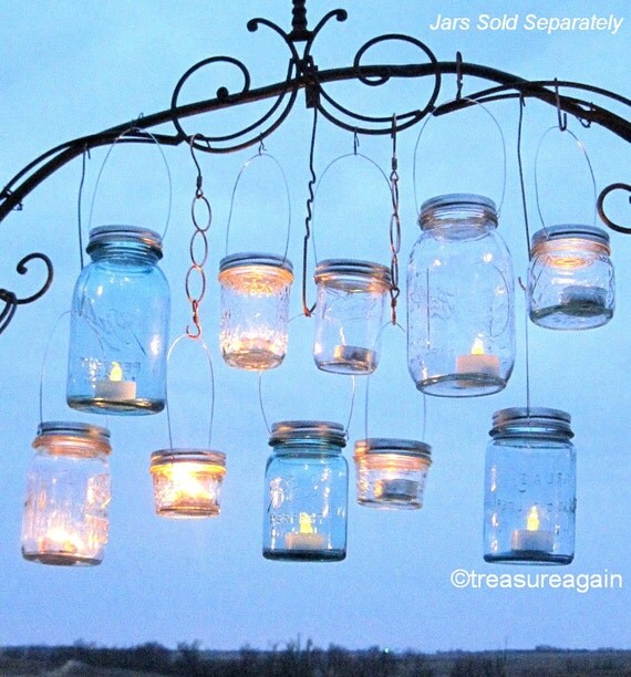 Hanging Mason Jar Lids 10 Outdoor Wedding Candle Holders DIY Canning Jar Hangers Handmade Upcycled Ball Jar Garden Party Lids Only No Jars