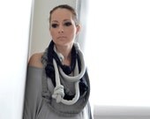 Set of 3 gray XXL knitted okapi necklaces, big statement necklace, fashion Paris, France - okapiknits