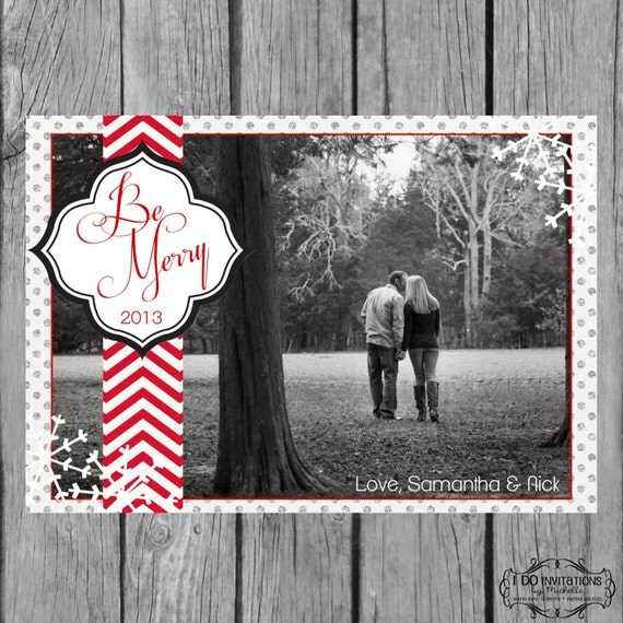 Holiday Photo Card Be Merry Classic Chevron Stripe - Digital File Il_570xn