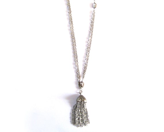 Long Silver Vintage Tassel Necklace Variation By Fridaandmarilyn 