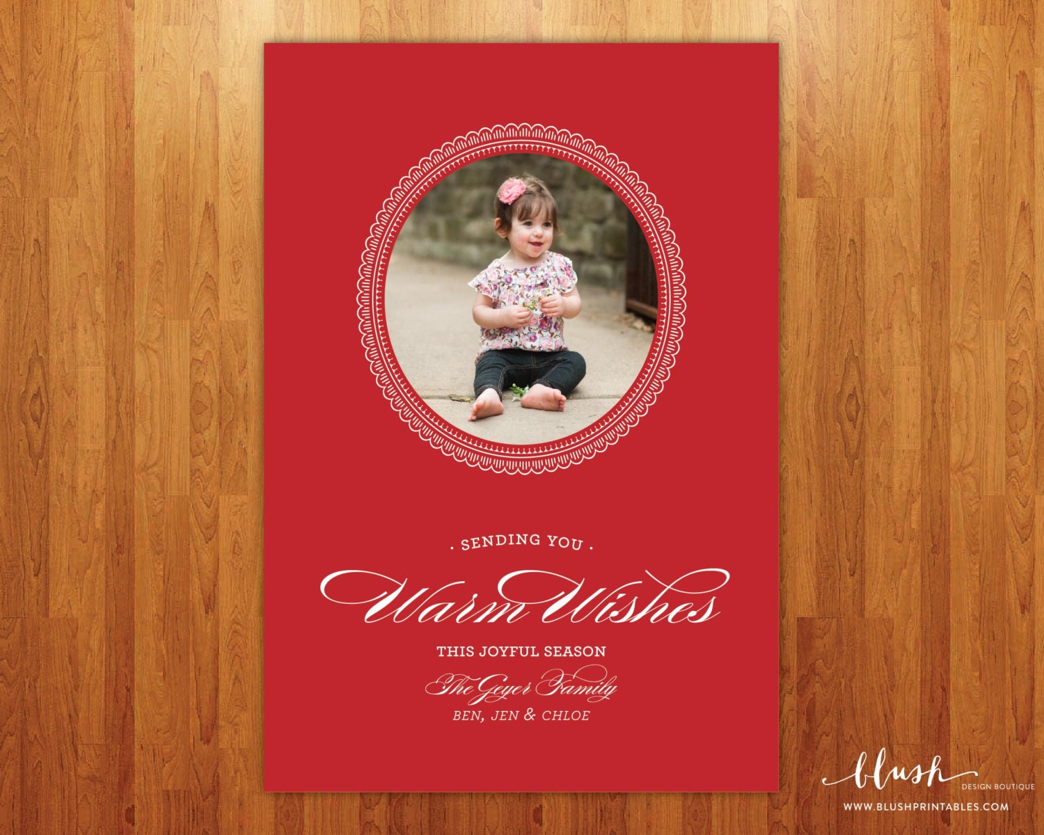 Warm Wishes Wreath - 5x7 Printable JPEG DIY - Photo Greeting Card -Christmas Photo Card Il_570xn