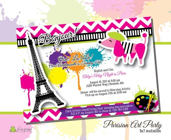 Parisian Art Party Birthday Invitation - Customized DIY Il_570xn