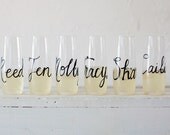 Personalized Stemless Champagne Flutes, Glass or Plastic Wedding Calligraphy for Bachelorette Party, Wedding, Shower, New Years - RachelCarl