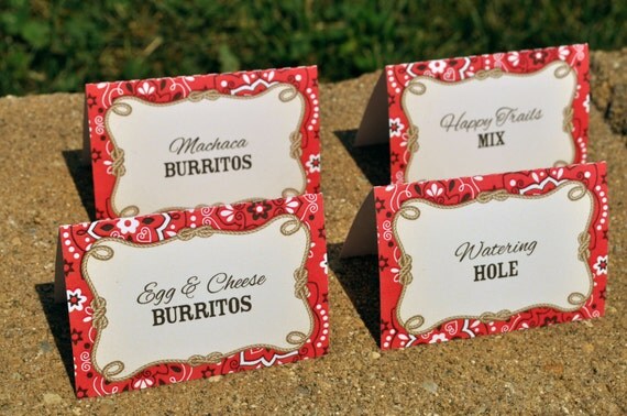 12 Cowgirl Birthday Food Label Tent Cards - Cowgirl Birthday Decorations - Buffet Labels Il_570xn